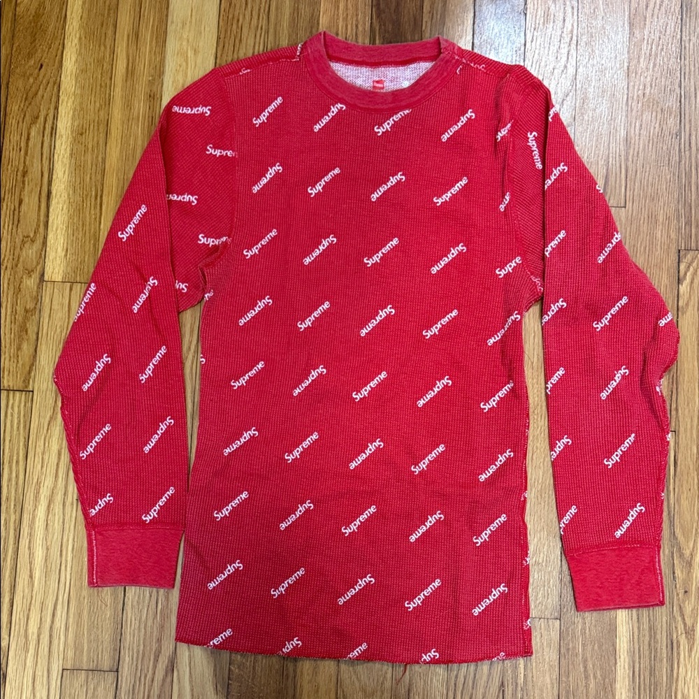 Supreme Red Logo Pattern Long Sleeve